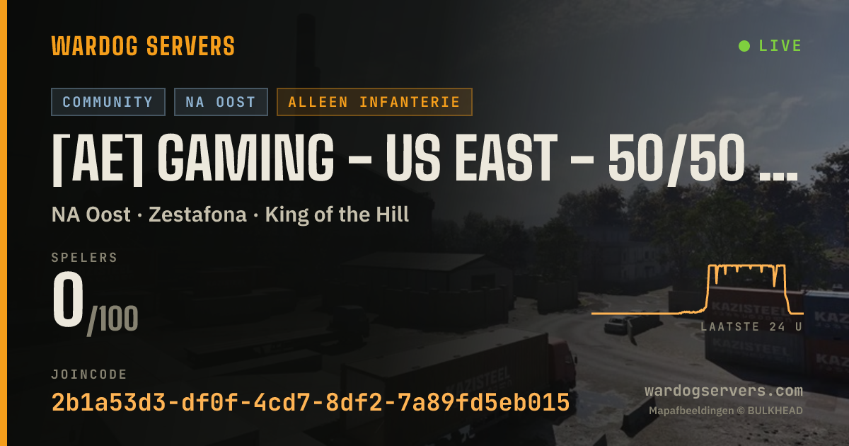 Live statusbanner voor [AE] GAMING - US EAST - 50/50 #5 - AERECRUIT.COM