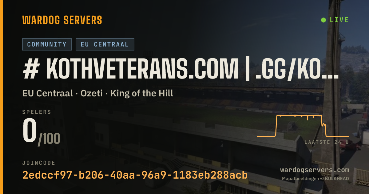 Live statusbanner voor # KOTHVeterans.com | .gg/kothveterans | EU4 | LVL 50 MAX