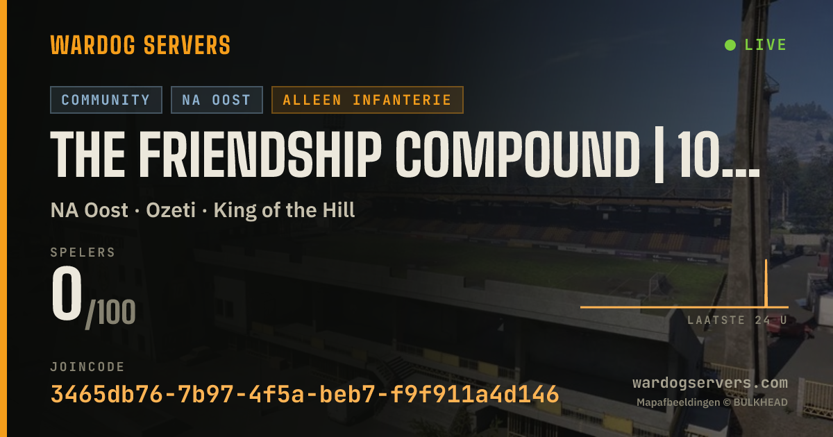 Live statusbanner voor The Friendship Compound | 100 Ping Max | Infantry Only