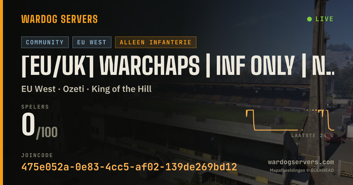 Live statusbanner voor [EU/UK] WARCHAPS | Inf Only | No GL Heli | Active Admins