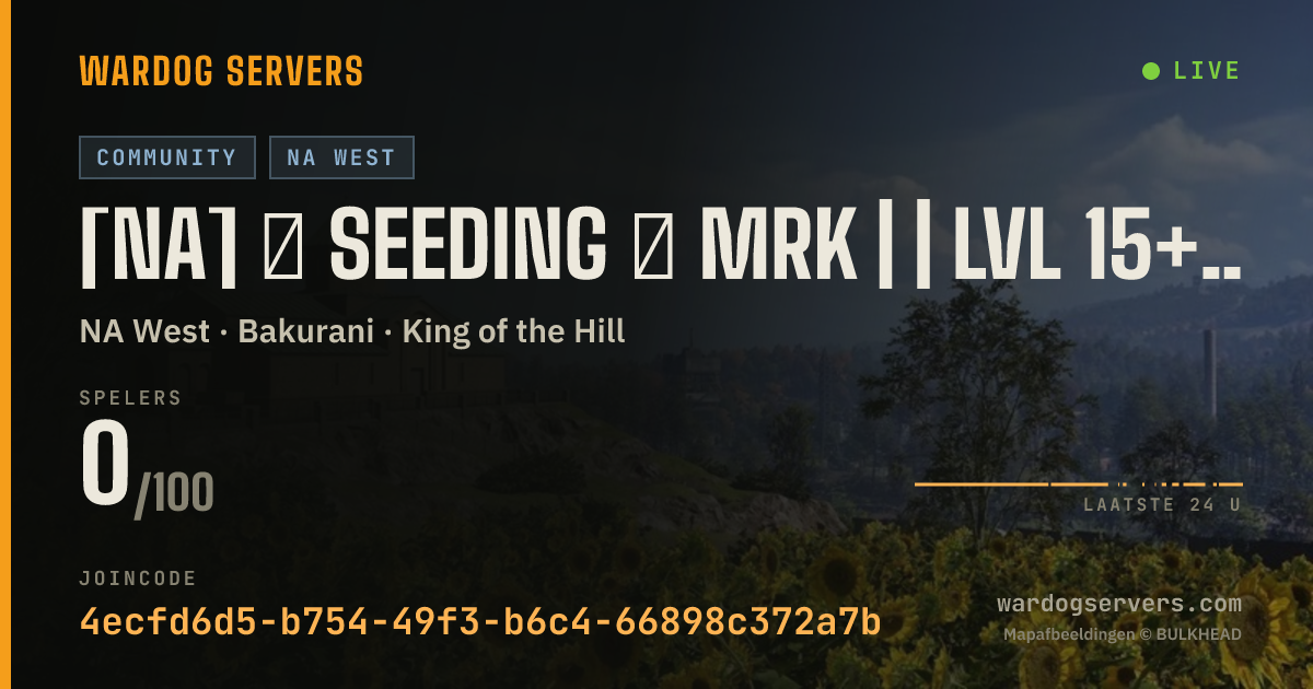 Live statusbanner voor [NA] ⬙ SEEDING ⬙ MRK | | LVL 15+ | QUEUE SKIP @ MRKDOGS.COM