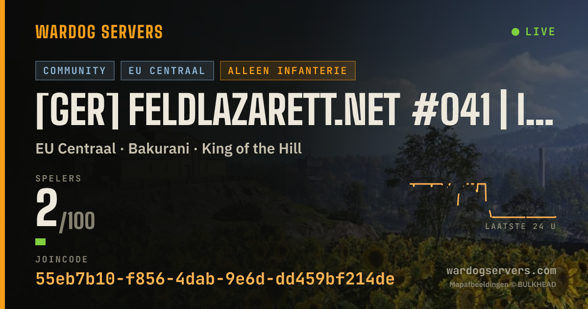 Live statusbanner voor [GER] Feldlazarett.net #041 | Infantry Only | KD-Limit | 0-0-0