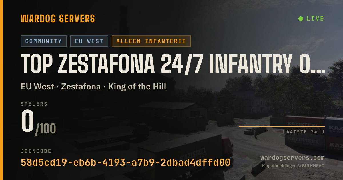 Live statusbanner voor TOP Zestafona 24/7 Infantry Only NO HUMM OR GL = KICK