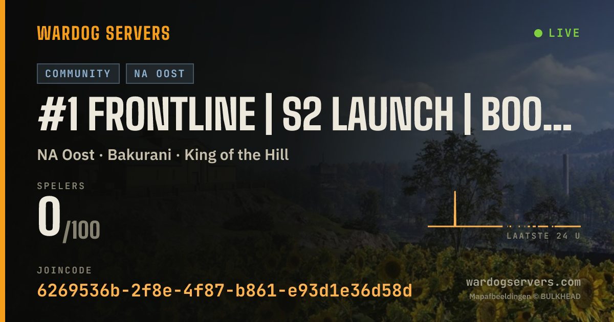 Live statusbanner voor #1 FRONTLINE | S2 LAUNCH | Boosted XP & $$$ | 24-7 Active Admins