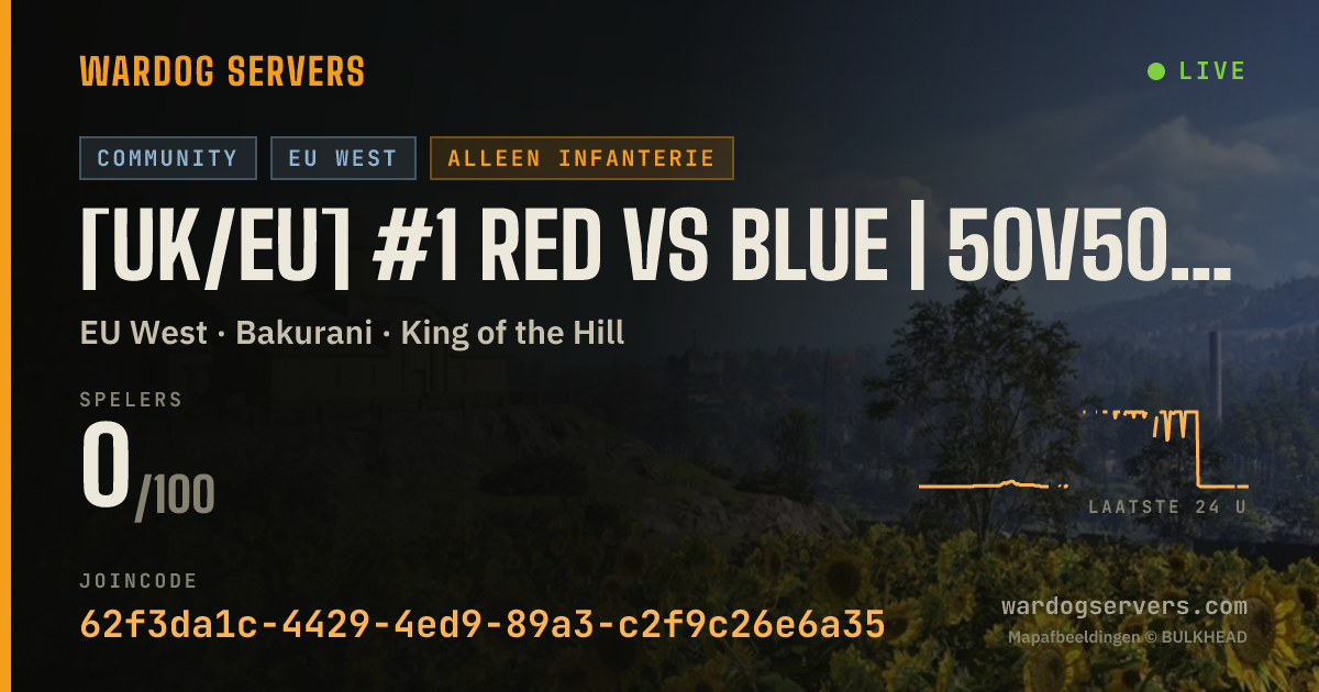 Live statusbanner voor [UK/EU] #1 Red Vs Blue | 50v50 I Infantry Only | Dome Hunter - N