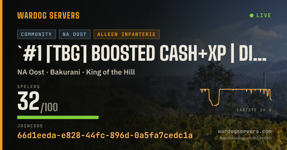 Live statusbanner voor `#1 [TBG] Boosted Cash+XP | discord.gg/tbgclan | NoGL/HumMG