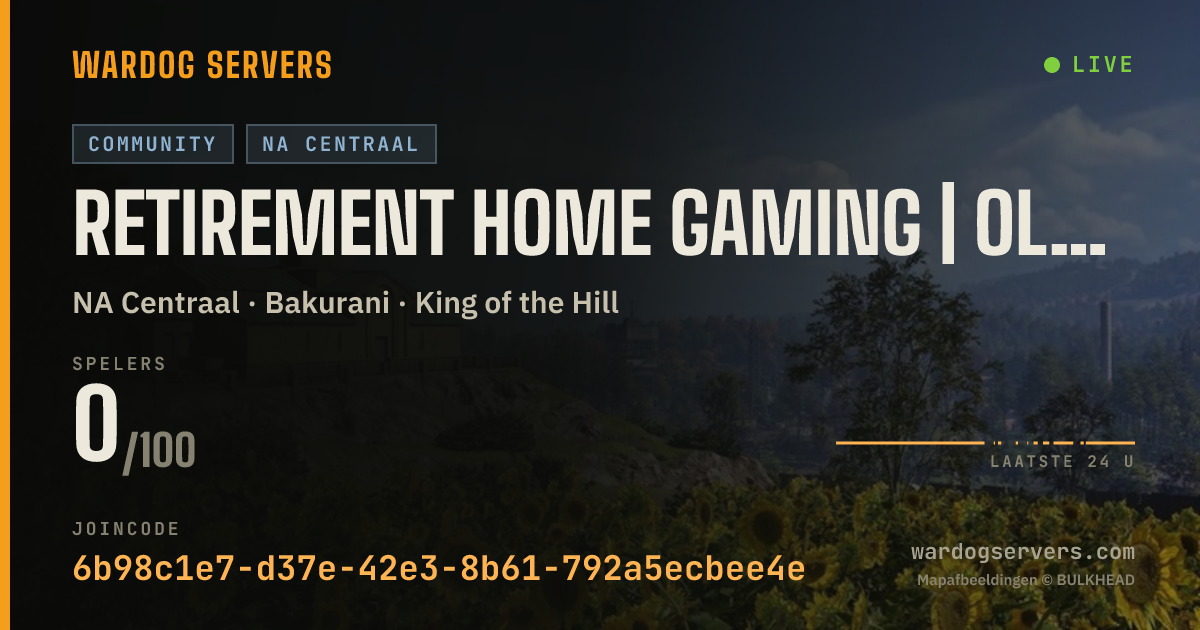Live statusbanner voor Retirement Home Gaming | Old Dogs. New Wars | Veteran Owned 24/7