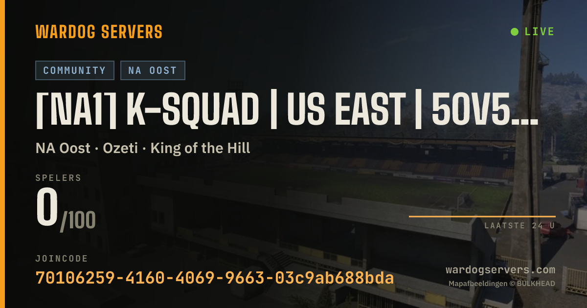Live statusbanner voor [NA1] K-SQUAD | US EAST | 50v50 REDvsGREEN | BOOSTED XP + CASH |