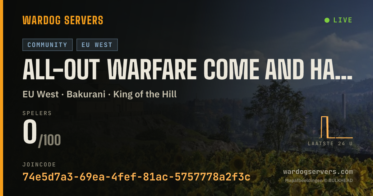 Live statusbanner voor All-Out Warfare Come and have Fun.