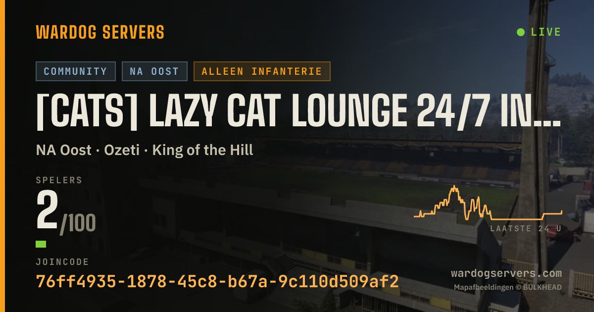 Live statusbanner voor [CATS] Lazy Cat Lounge 24/7 INFANTRY | discord.gg/warcats