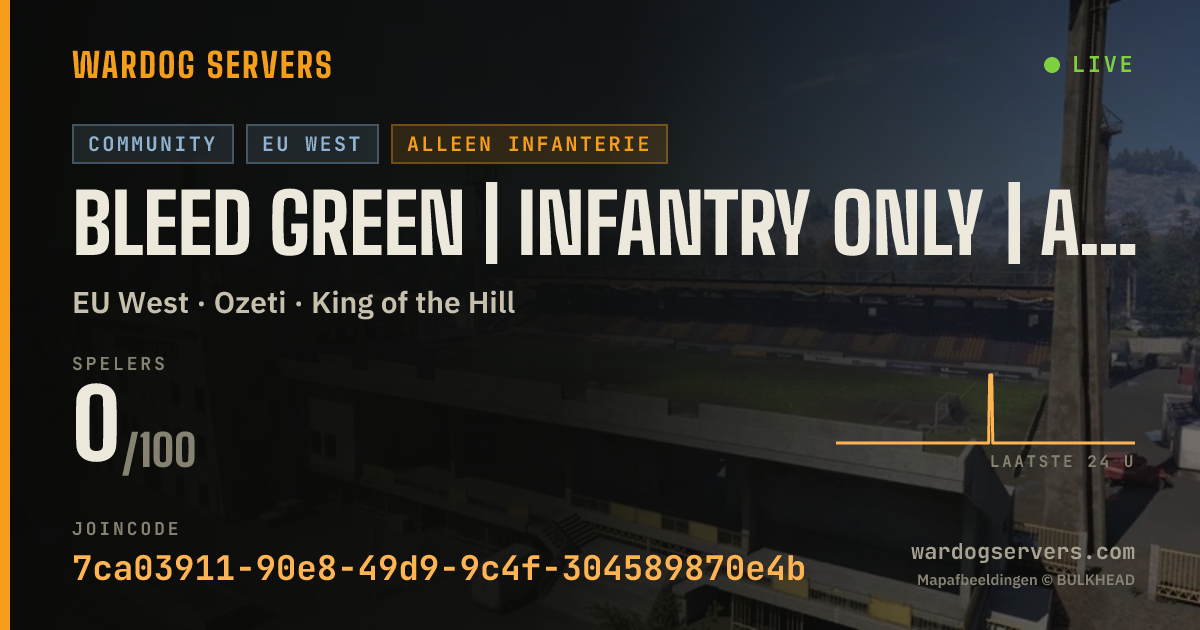 Live statusbanner voor Bleed Green | Infantry Only | Active Admins | discord.gg/BDGN