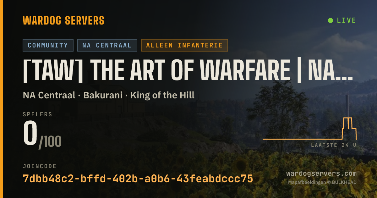 Live statusbanner voor [TAW] The Art of Warfare | NA Central #1 | Infantry Only