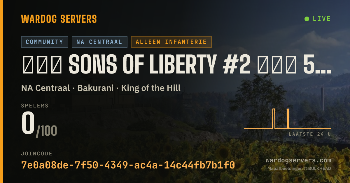Live statusbanner voor ▂▅▇ SONS OF LIBERTY #2 ▇▅▂ 50V50 ★ Infantry ★ SONS.GG
