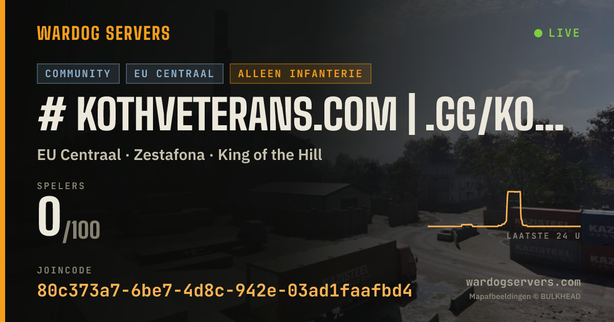 Live statusbanner voor # KOTHVeterans.com | .gg/kothveterans | EU1 | Infantry Only