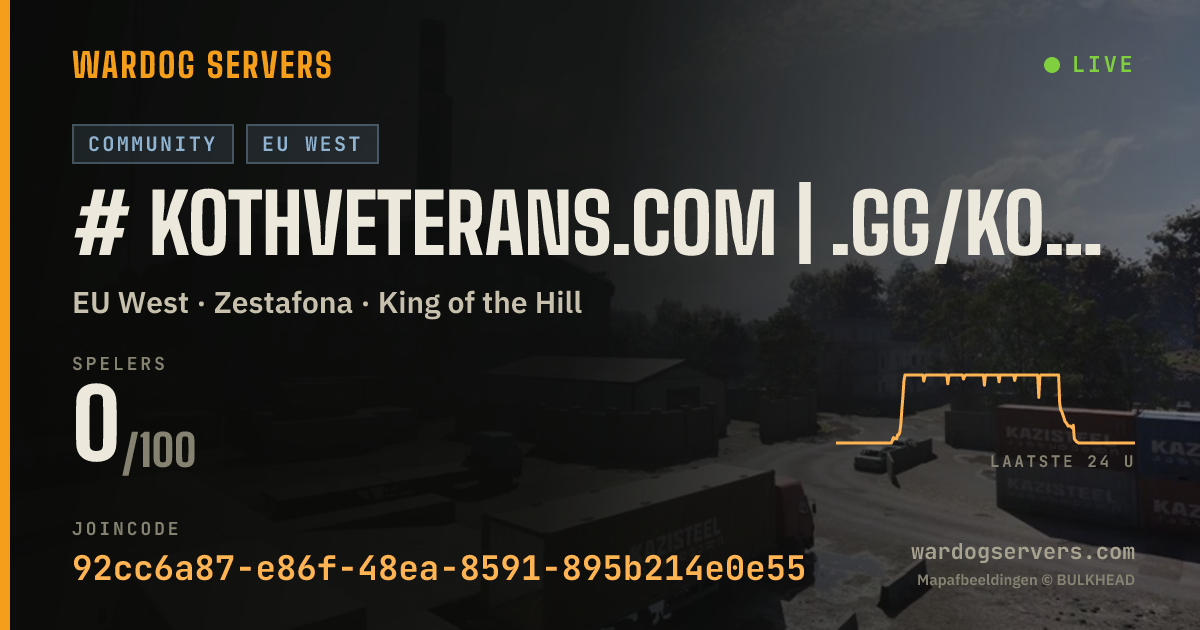 Live statusbanner voor # KOTHVeterans.com | .gg/kothveterans | EU2 | MAX LVL 50