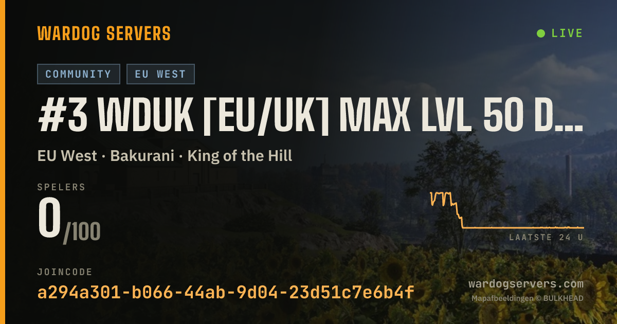 Live statusbanner voor #3 WDUK [EU/UK] Max Lvl 50 Discord.gg/wardogsuk
