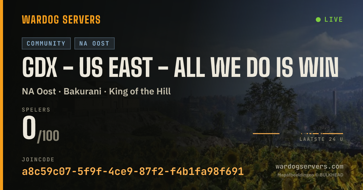 Live statusbanner voor GDX - US EAST - All We Do Is Win