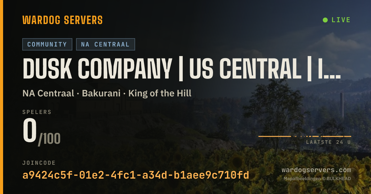 Live statusbanner voor DUSK COMPANY | US CENTRAL | INFANTRY ONLY | discord.gg/duskcompa