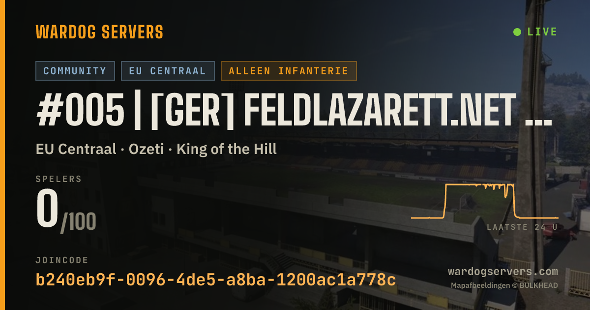 Live statusbanner voor #005 | [GER] Feldlazarett.net | 50v50 | Infantry Only | 0-0