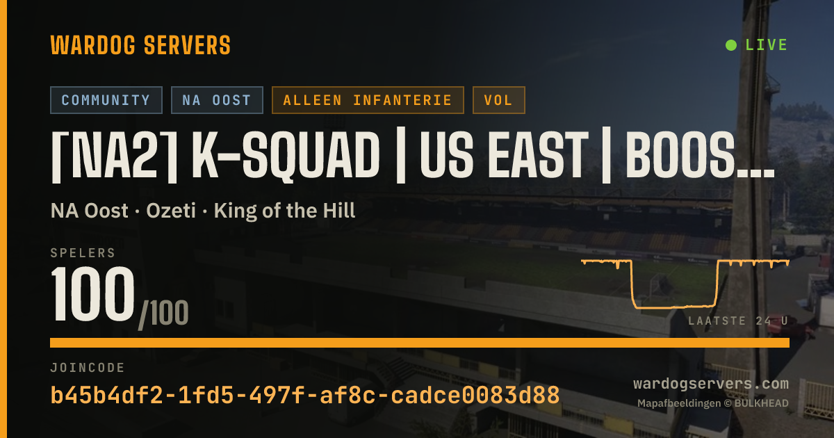Live statusbanner voor [NA2] K-SQUAD | US EAST | BOOSTED XP + CASH | INFANTRY ONLY |