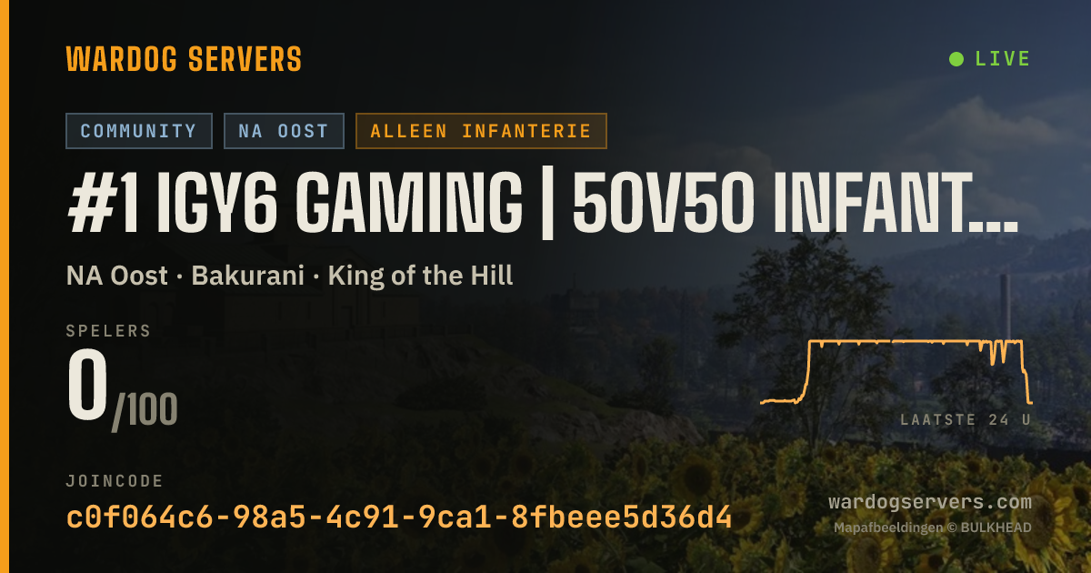 Live statusbanner voor #1 IGY6 GAMING | 50v50 INFANTRY | NO GL HELI | DISCORD.GG/IGY6