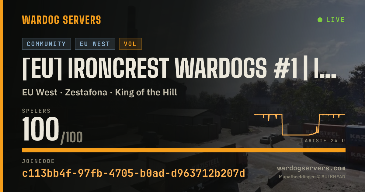 Live statusbanner voor [EU] Ironcrest Wardogs #1 | IRONCREST.GG | discord.gg/ironcrest