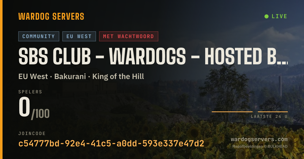 Live statusbanner voor SBS Club - Wardogs - Hosted By sg^ - Active Admins