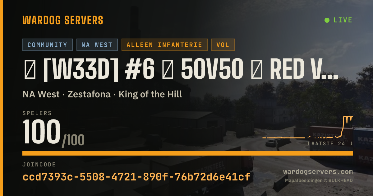 Live statusbanner voor ★ [W33D] #6 ★ 50v50 ★ RED vs GREEN ★ Wardogs.host