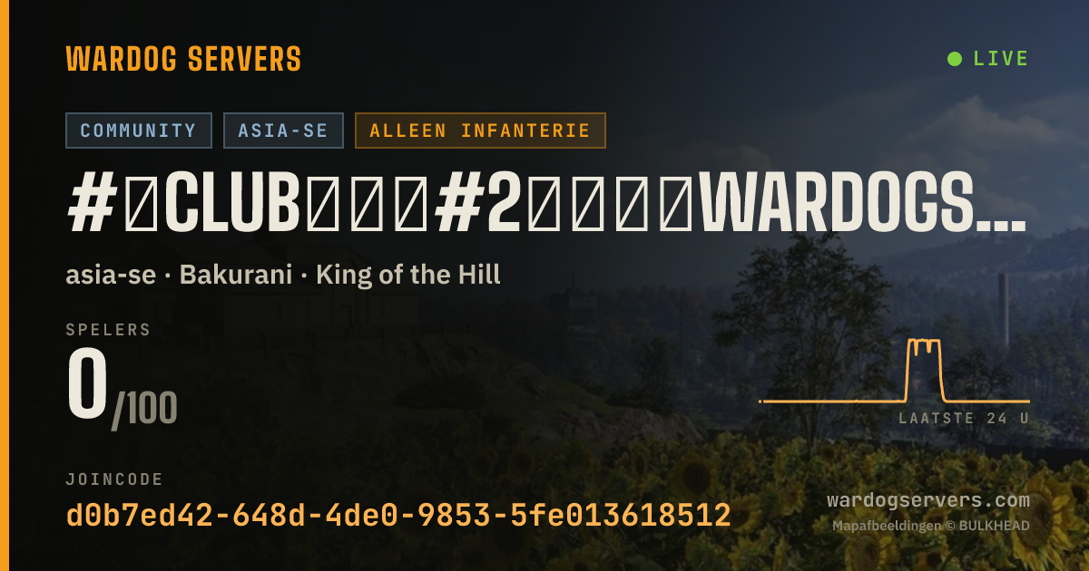Live statusbanner voor #【Club社区】#2【香港】WardogsClub.CN|步战50v50+规则|禁小鸟投爆·机枪车迫击炮|QQ群1102650
