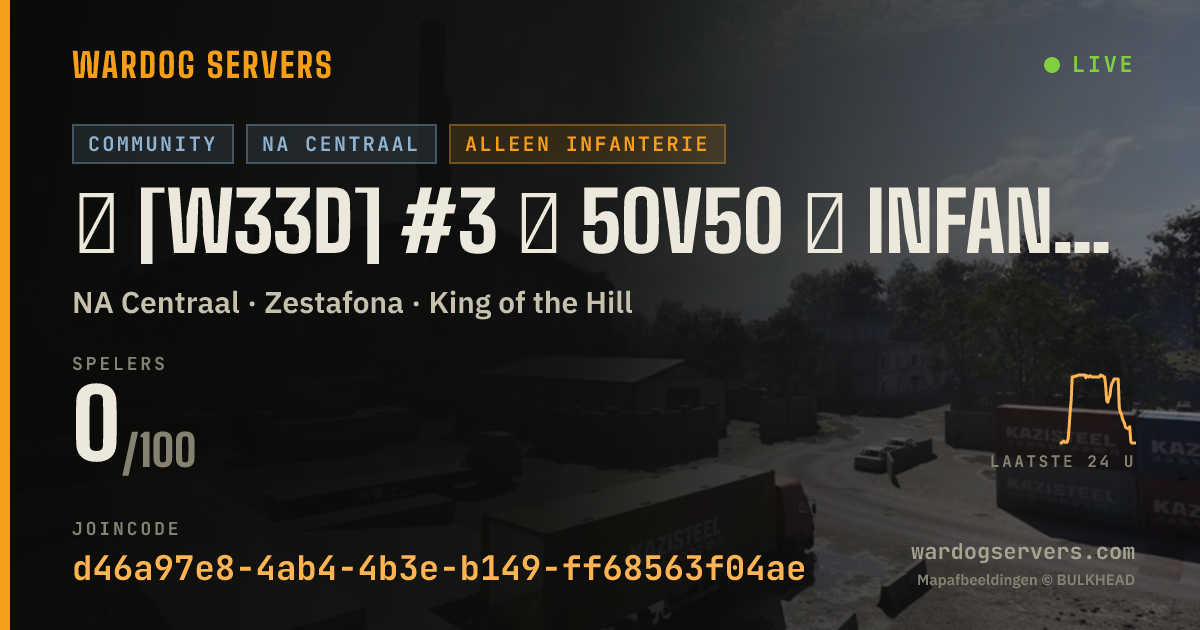 Live statusbanner voor ★ [W33D] #3 ★ 50v50 ★ INFANTRY ★ CUSTOM ★ Wardogs.host