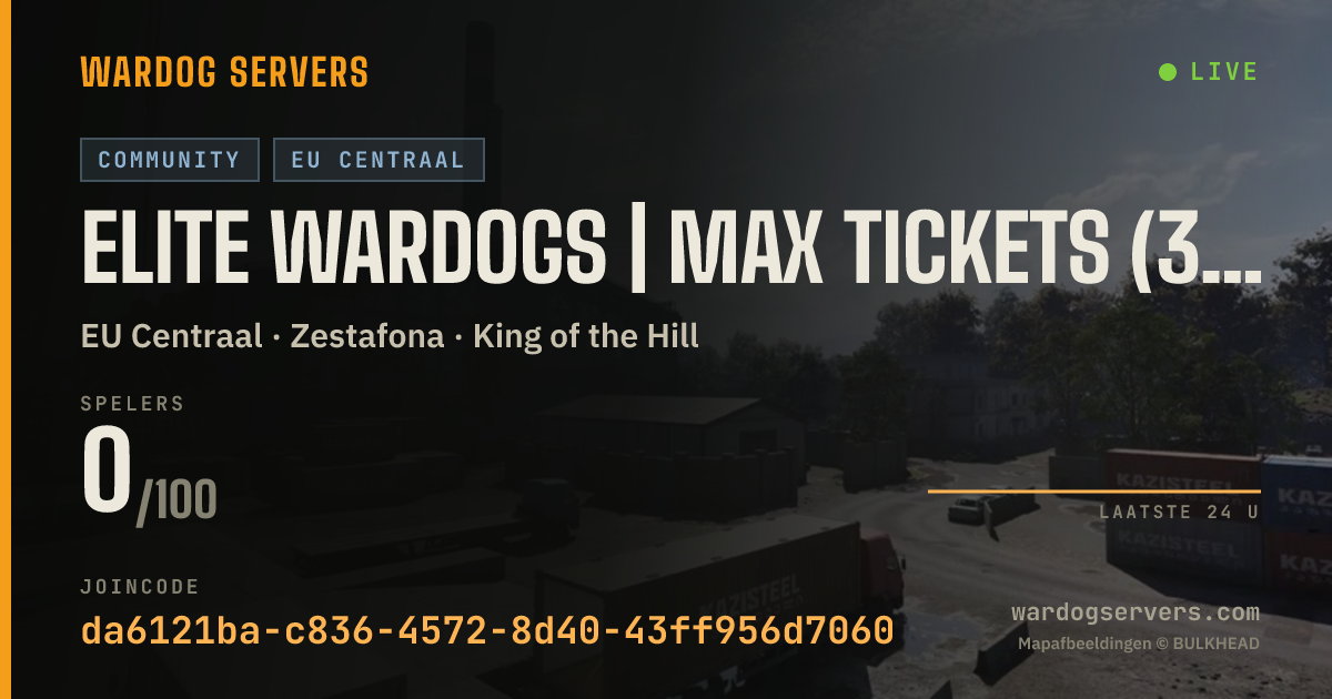 Live statusbanner voor Elite Wardogs | Max tickets (30s tick) | All players welcome