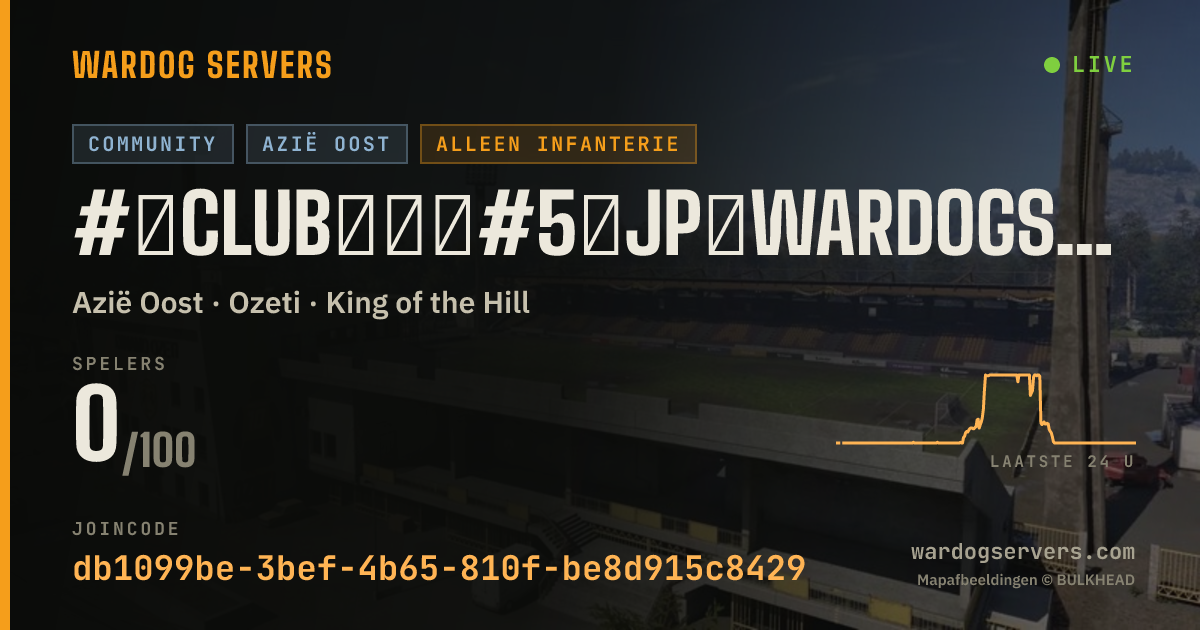 Live statusbanner voor #【Club社区】#5【JP】WardogsClub.CN|步战50v50+规则|禁小鸟投爆·机枪车迫击炮BMRAMR|QQ群1