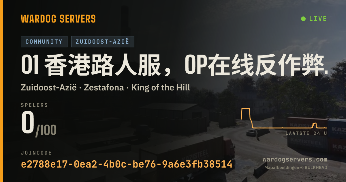Live statusbanner voor 01 香港路人服，OP在线反作弊，QQ群642118186，无皇帝，进群送免排队！禁打补给线，禁地雷