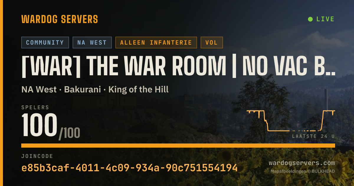 Live statusbanner voor [WAR] The War Room | No VAC Bans | Infantry Only | No GL Heli