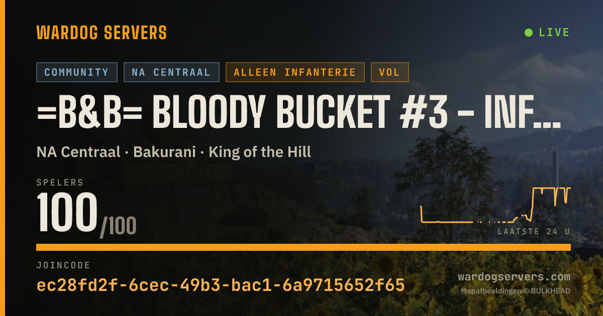 Live statusbanner voor =B&B= Bloody Bucket #3 - Infantry only No GL Heli - discord.gg/b