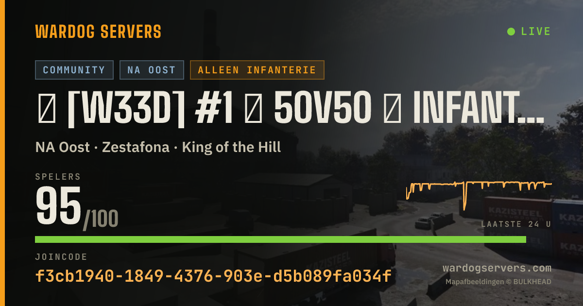 Live statusbanner voor ★ [W33D] #1 ★ 50v50 ★ INFANTRY ★ CUSTOM ★ Wardogs.host