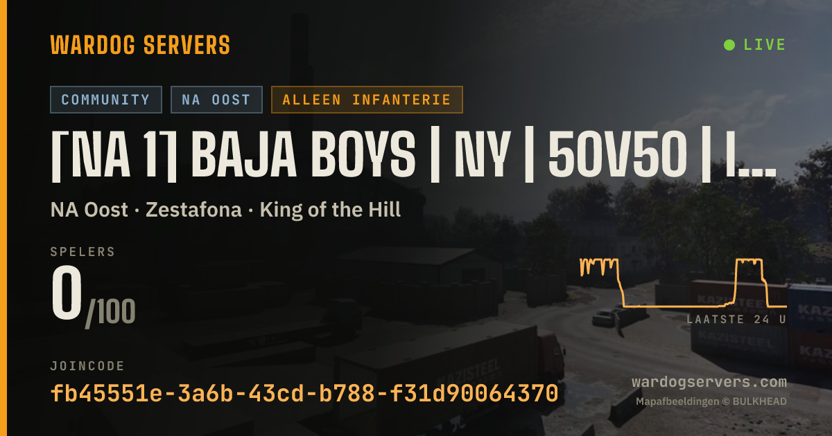 Live statusbanner voor [NA 1] Baja Boys | NY | 50v50 | Inf Only No GL-40 | discord.gg/b