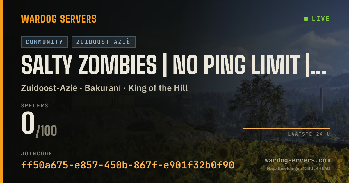 Live statusbanner voor SALTY ZOMBIES | NO PING LIMIT | ENGLISH | 24/7 ADMINS