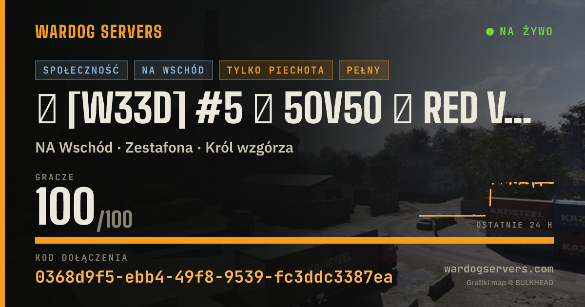 Baner ze statusem na żywo: ★ [W33D] #5 ★ 50v50 ★ RED vs GREEN ★ RAIN ONLY ★ Wardogs.host