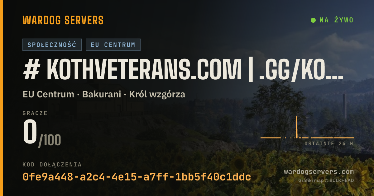 Baner ze statusem na żywo: # KOTHVeterans.com | .gg/kothveterans | EU3 | MAX LVL 50