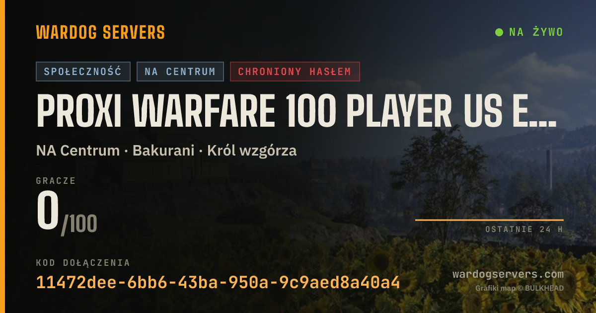 Baner ze statusem na żywo: PROXI WARFARE 100 PLAYER US EAST
