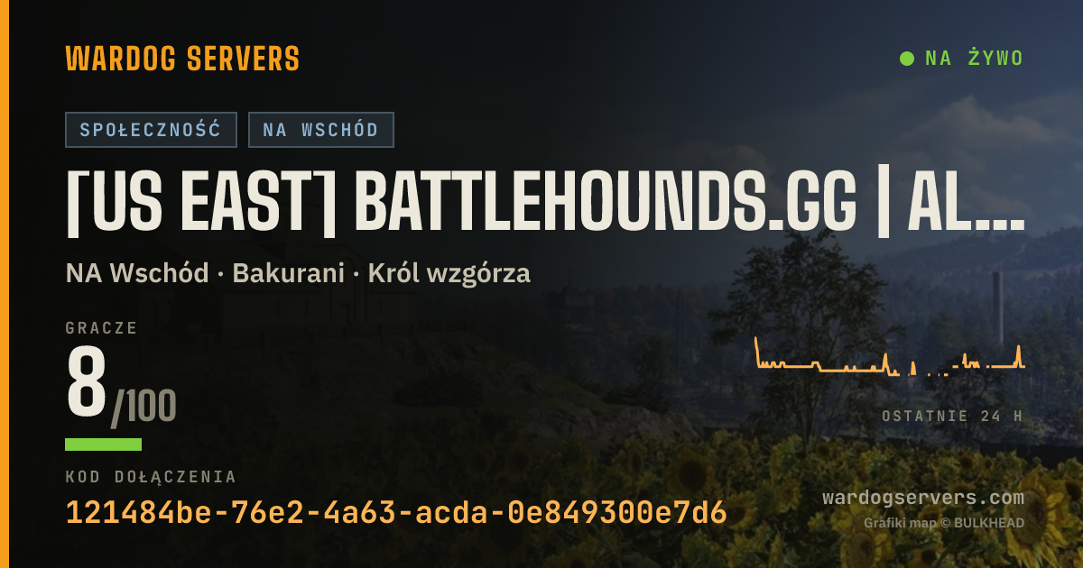 Baner ze statusem na żywo: [US EAST] BATTLEHOUNDS.GG | ALL MAPS | LEVEL 50 MAX
