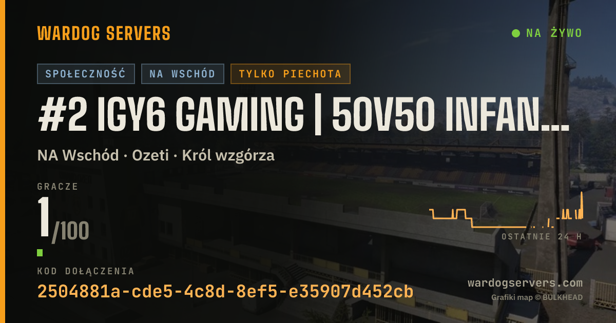 Baner ze statusem na żywo: #2 IGY6 GAMING | 50v50 INFANTRY | NO GL HELI | DISCORD.GG/IGY6