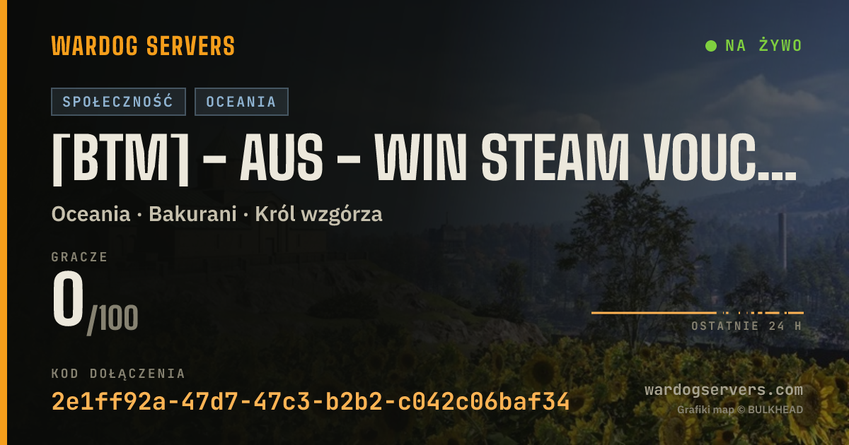 Baner ze statusem na żywo: [BTM] - AUS - Win Steam Vouchers - discord.gg/bantam