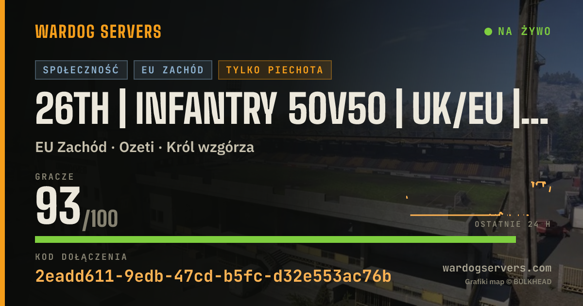 Baner ze statusem na żywo: 26TH | INFANTRY 50V50 | UK/EU | QUESTS | ADMINS | DISCORD.GG/26T