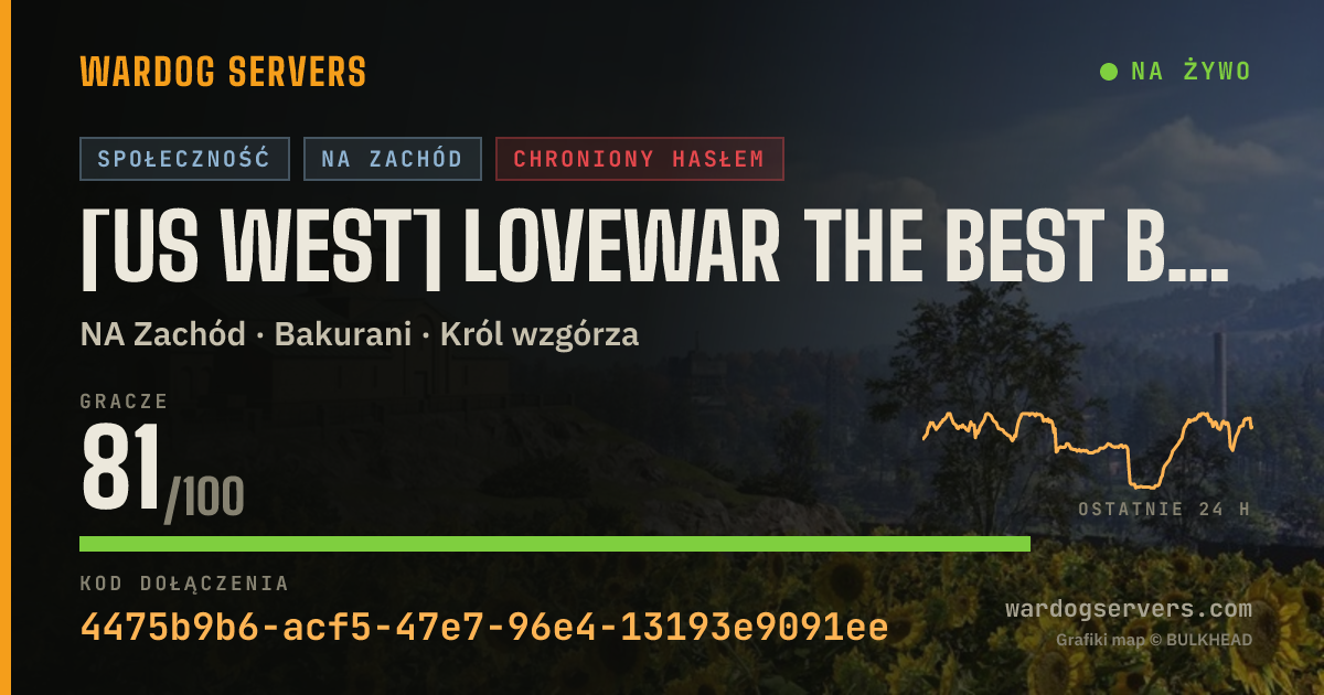 Baner ze statusem na żywo: [US WEST] LoveWar The Best Battle Place [Whitelist] [Anti Cheat]