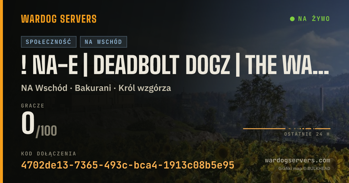 Baner ze statusem na żywo: ! NA-E | DEADBOLT DOGZ | THE WAR DEN | HELO+LOGI | NEW PLAYERS