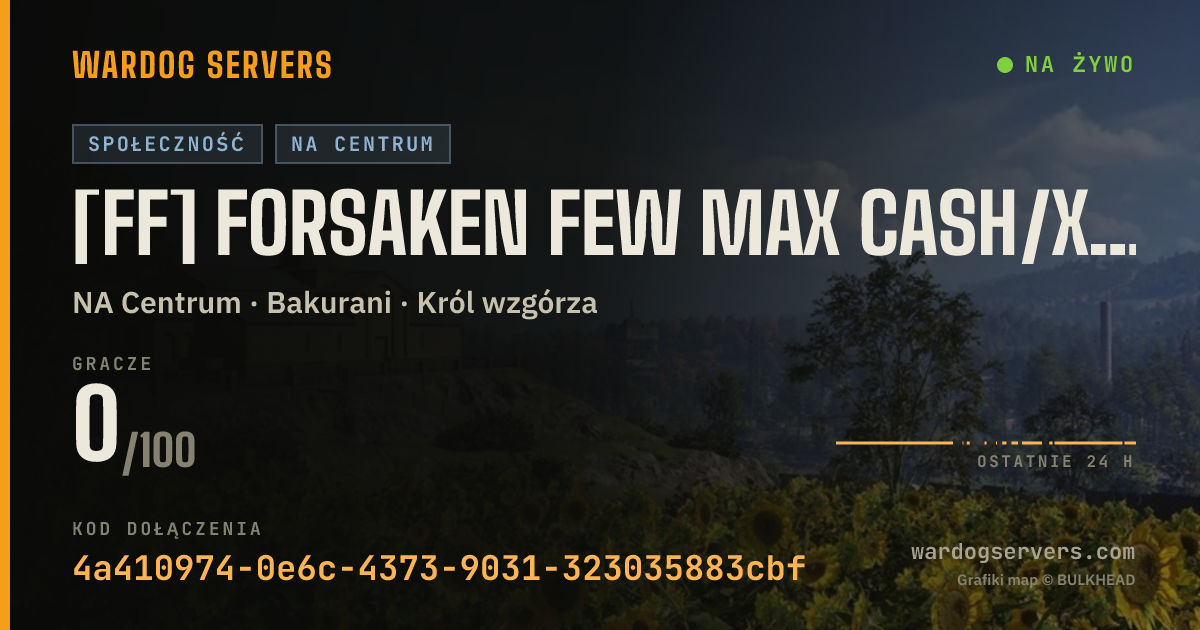 Baner ze statusem na żywo: [FF] Forsaken Few Max CASH/XP discord.gg/TcGYbuMdH7