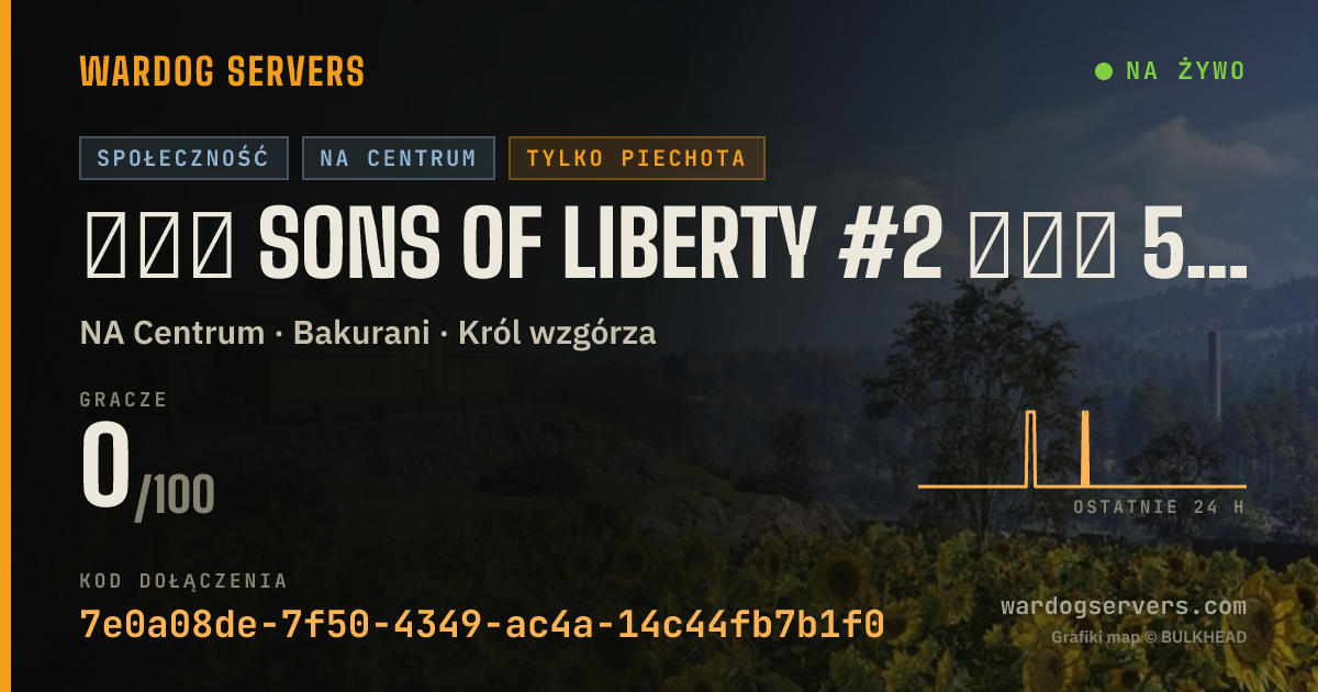 Baner ze statusem na żywo: ▂▅▇ SONS OF LIBERTY #2 ▇▅▂ 50V50 ★ Infantry ★ SONS.GG