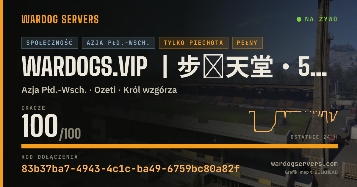 Baner ze statusem na żywo: WARDOGS.VIP 丨步战天堂・50V50・No Out‑Zone Kill・No Cross‑Team・KD Stats